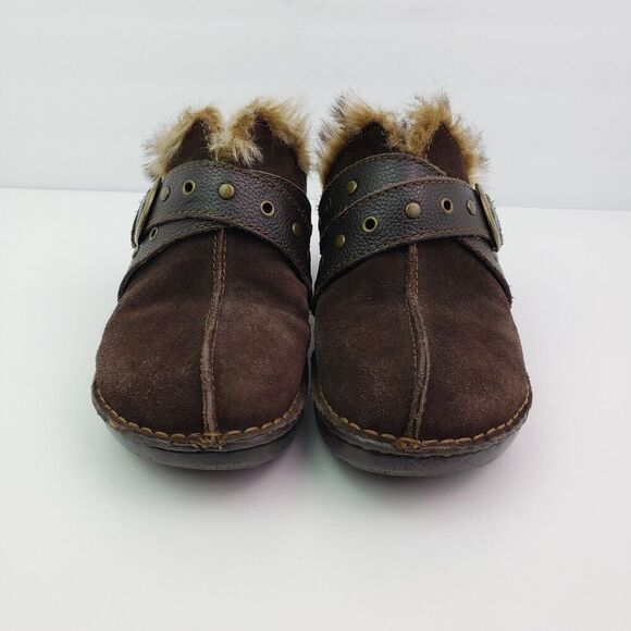 Boc Born Concept Womens Sz 8 Brown Suede Leather Slip On Faux Fur Mule Clog Shoe - Picture 5 of 11